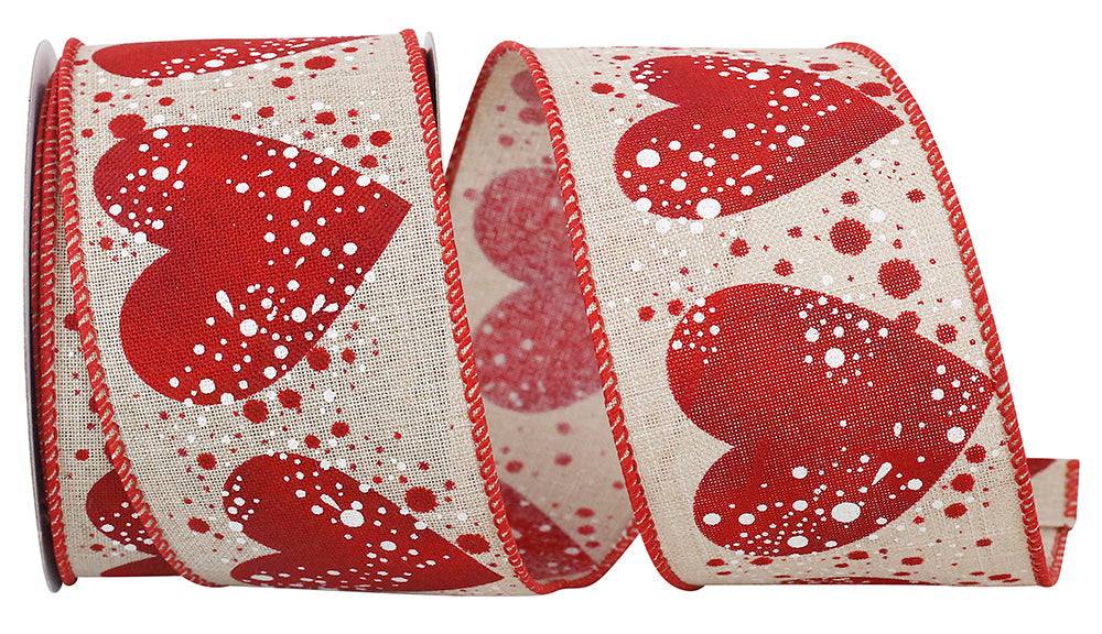 Natural Red Heart Sparkle Ribbon, 2.5 x 10yd