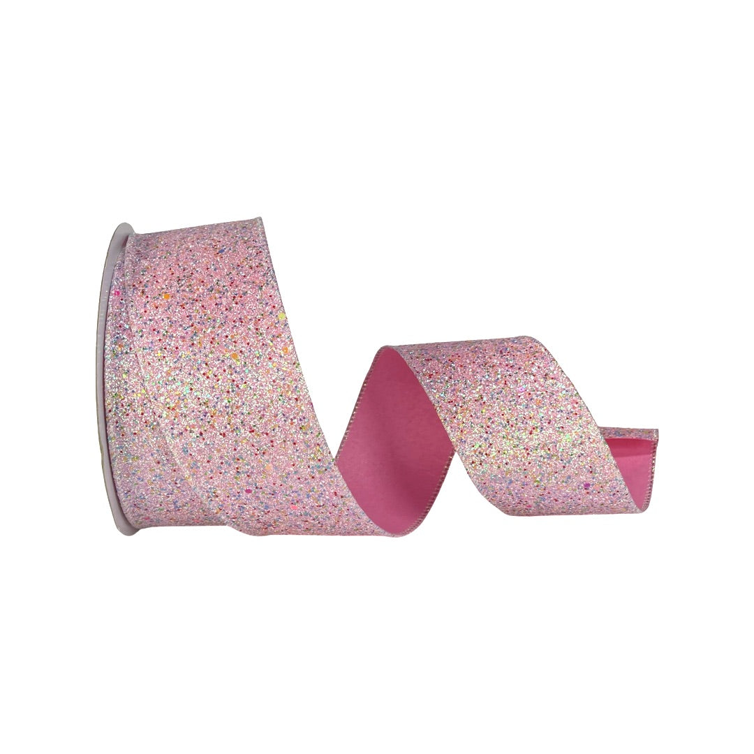 Farrisilk 4 x 10 YD Glitter Candy Wired Ribbon in Light Pink