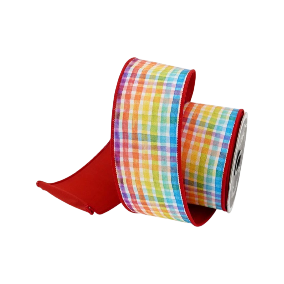 Multi-Colored Rainbow Plaid Ribbon 2.5X10YD